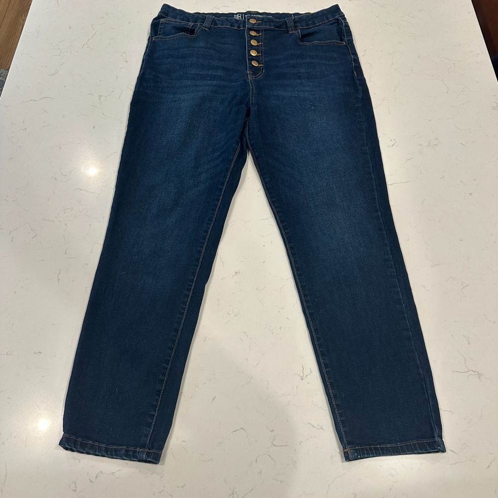 No Boundaries Blue High Rise Button Fly Stretch Mom Jeans Womens Size 17